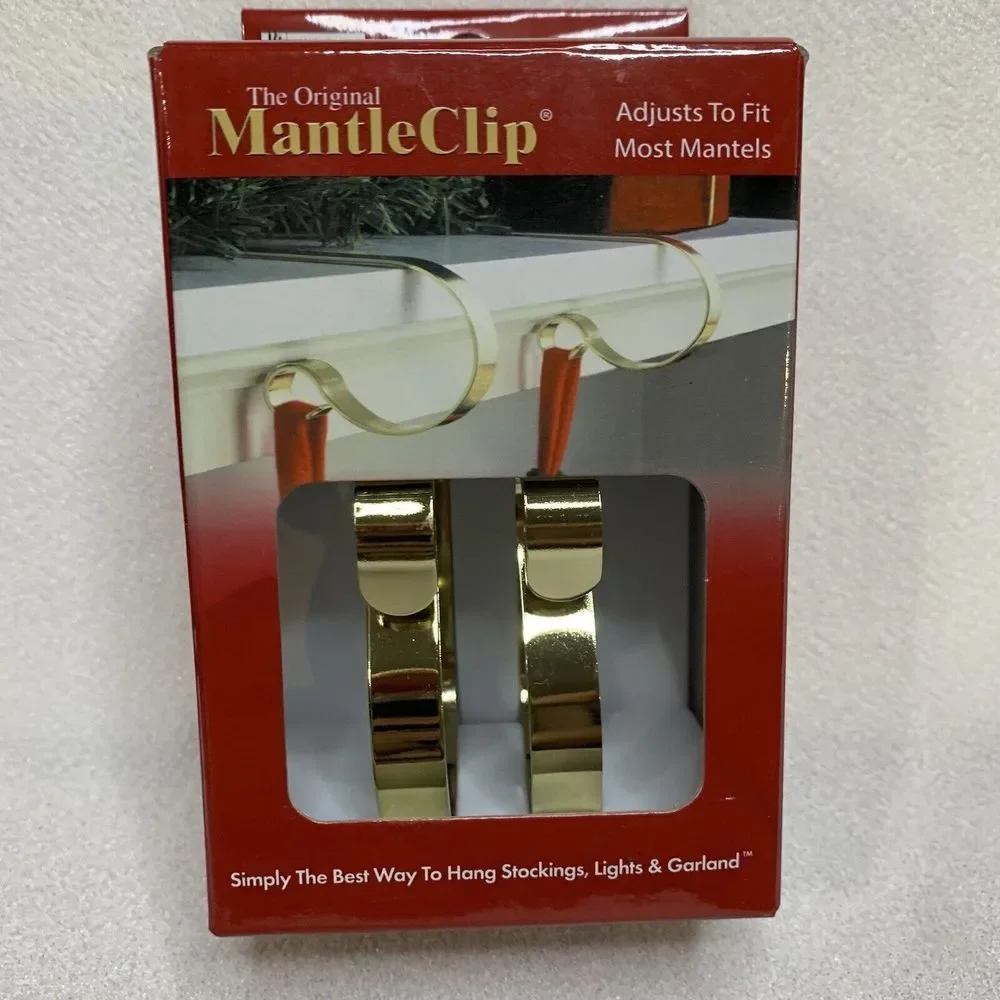 Mantle Clip The Original (2 In Box) Silver Black Gold Sturdy Stockings Holder